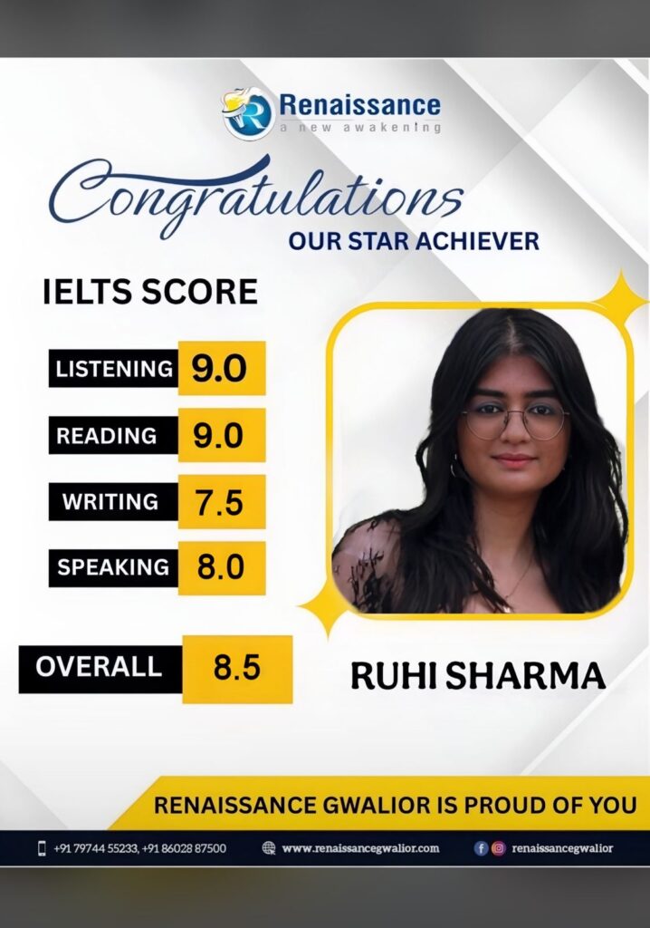 Congratulations Ruhi Sharma – IELTS 8.5 Band Achiever | Renaissance Gwalior