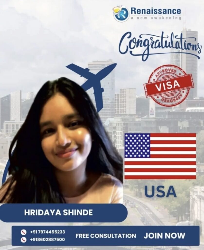 Congratulations Hridaya Shinde – Successfully Approved USA Student Visa | Renaissance Educare