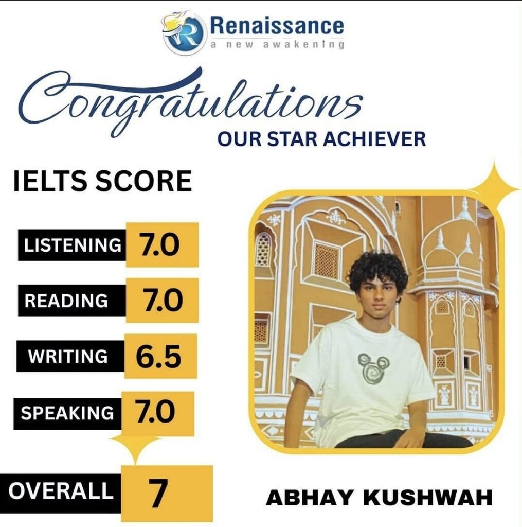 Congratulations Abhay Kushwah – Achieved Overall IELTS Band 7.0 | Renaissance Educare