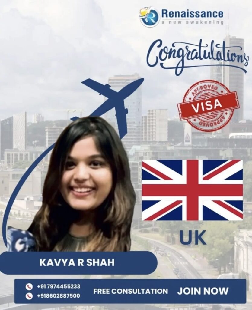 Congratulations Kavya R Shah – Successfully Approved UK Student Visa | Renaissance Educare